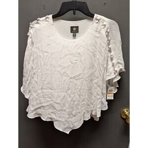 JM collection Size small petite white blouse poncho capelet overlay short sleeve